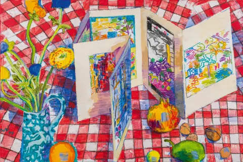 Einladungskarte mit Oepfel, Birne, Nuss, 1999