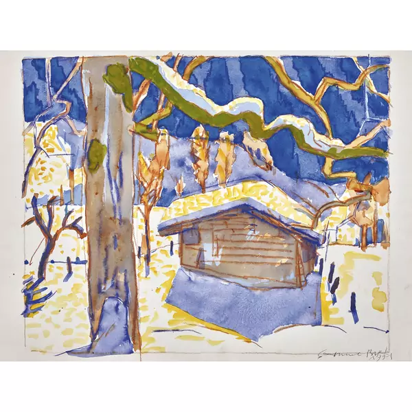Winterlandschaft mit Hütte