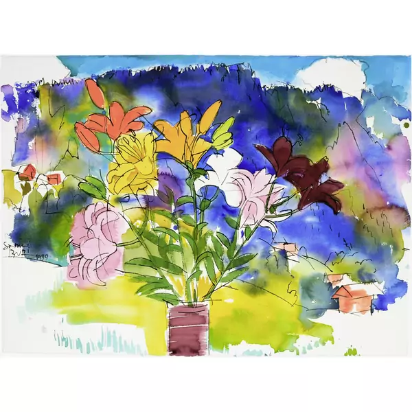 Samuel Buri — Blumenstrauss in Landschaft — Galerie Kornfeld