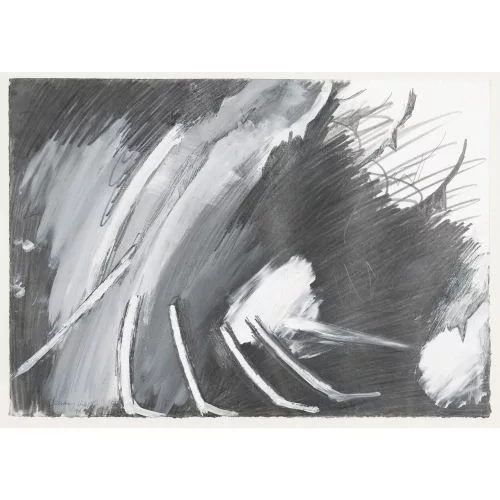 Schang Hutter — Abstrakte Komposition in Schwarz, Grau und Weiss.