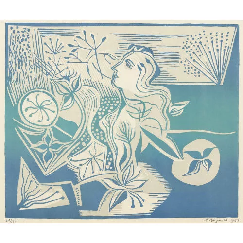 Serge Brignoni — Frau in floraler Umgebung.
