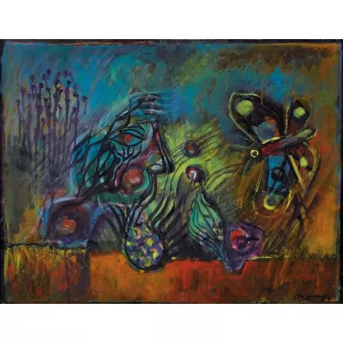 Florale Landschaft mit Schmetterling und Kopf