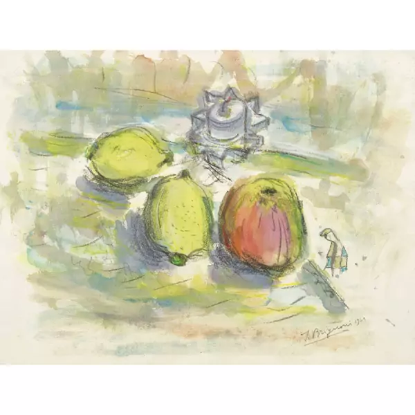 Stillleben mit Apfel und Zitronen