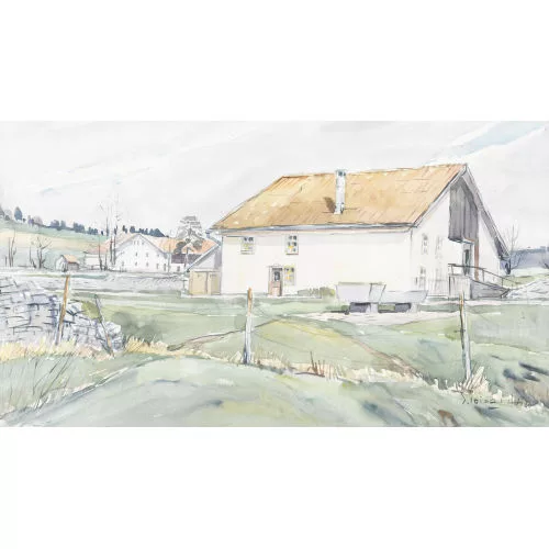 Serge Voisard — Frühlingslandschaft mit Bauernhof.