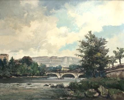 sergio cecchi &mdash; huile sur toile de Sergio Cecchi, "Pont de Carouge" sbd et dat&eacute; 51