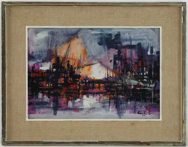 Sergio Cecchi &mdash; Sergio Cecchi (1921-1986), \\Le port\\, gouache sur