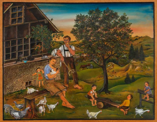 Sibylle Neff — Bauernfamilie vor Hof, 1969