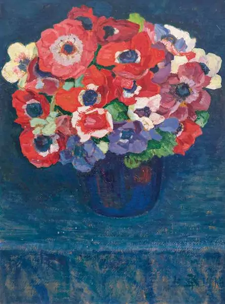 SIGISMUND RIGHINI — Anemones in a blue vase. 1916. — Koller Auktionen