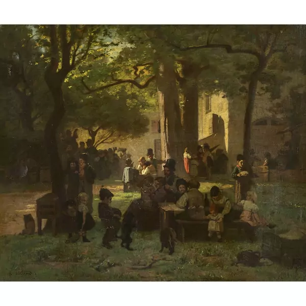 Belebte Szene im Hofpark