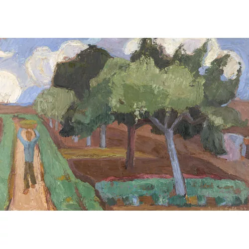 Sonja Falk — Arbeitendes Bauernpaar im Garten.
