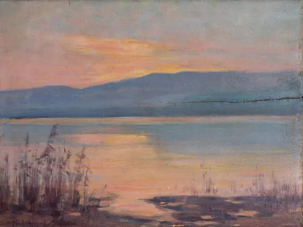 Sophie de NIEDERHAUSERN (1856-1926), "Lac au coucher de soleil" — DognyAuction