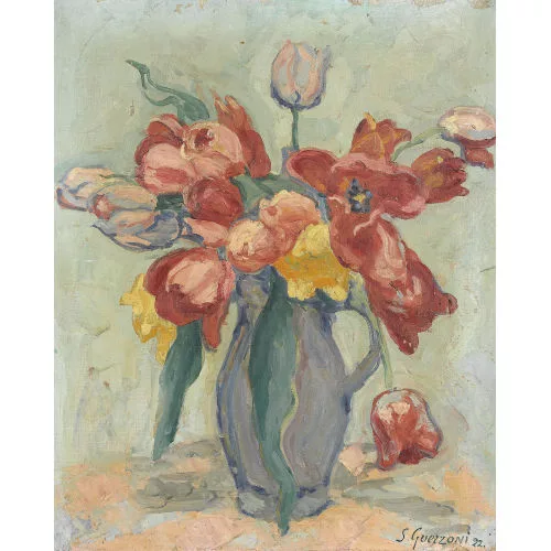 Stéphanie Guerzoni — Stillleben mit roten Tulpen.