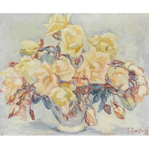 Stéphanie Guerzoni — Stillleben mit gelben Rosen.