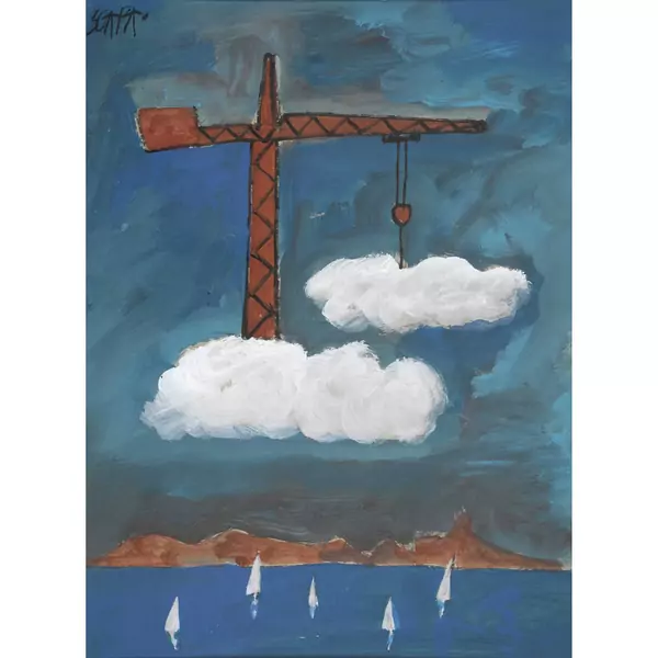 Seelandschaft mit Kran in den Wolken