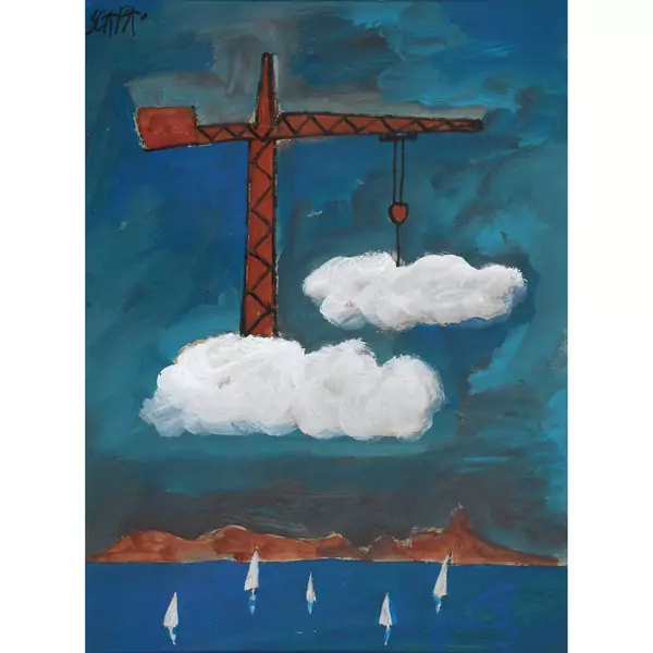 Seelandschaft mit Kran in den Wolken