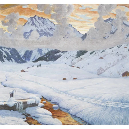 Verschneite Berglandschaft im Abendrot