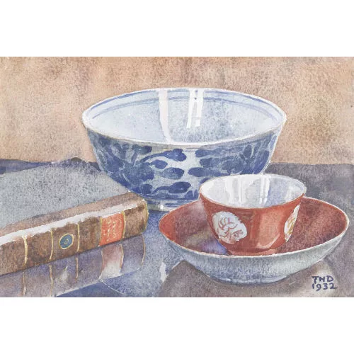 Théodore Delachaux — Stillleben mit asiatischen Porzellantassen.
