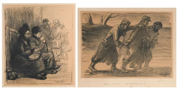 Théophile-Alexandre Steinlen — Théophile Alexandre STEINLEN (1859-1923) "Verdunois à la gare de l'Est" & "Les trois compagnons"