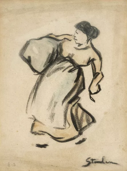 Théophile Alexandre Steinlen — Théophile Alexandre Steinlen (1859-1923), Porteuse de linge, aquarelle et pastel sur papier, 30x22,5 cm (à vue)Au verso: étiquette du Musée Galliera, Paris, no.14