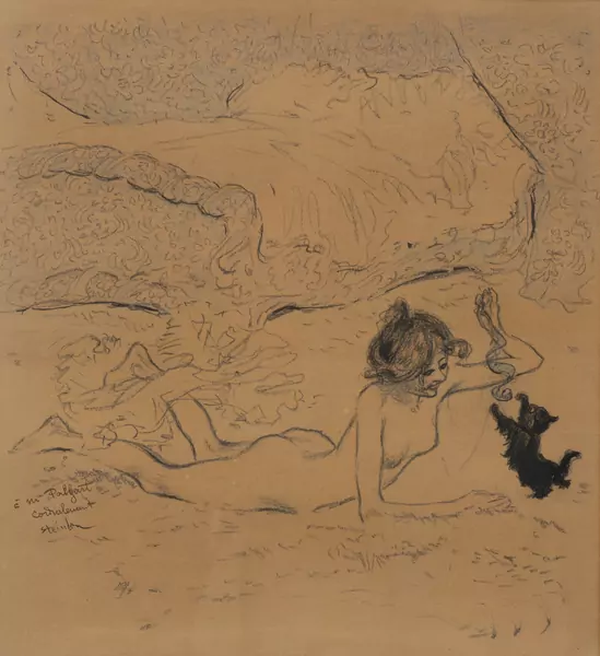 Théophile Alexandre STEINLEN (1859-1923), "Femme au chat", dessin — DognyAuction