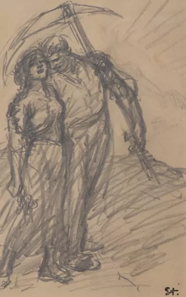 Théophile Alexandre STEINLEN (1859-1923), "Couple à la faulx", crayon gras sur papier — DognyAuction
