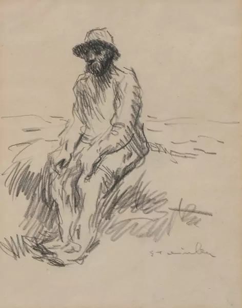 Théophile Alexandre STEINLEN (1859-1923), 'Homme assis', crayon gras sur papier — DognyAuction