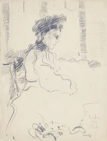 Etude de dame assise et figures à la guitare