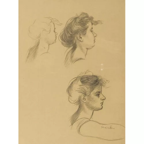 Théophile-Alexandre Steinlen — Studienblatt mit drei Frauenköpfen.
