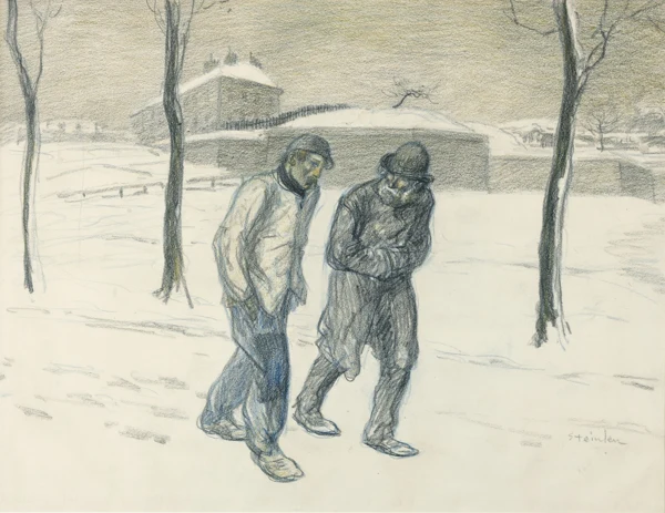 Théophile-Alexandre Steinlen — DEUX VAGABONDS MARCHAND DANS LA NEIGETWO VAGABONDS WALKING IN THE SNOW