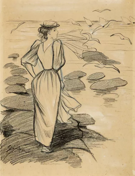 Femme au bord du lac