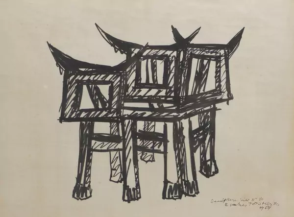 Toto MEYLAN (1917 - 1997), "Trois Vaches - sculpture n° 80" dessin au feutre 1964 — DognyAuction