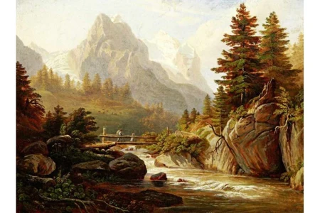 Wetter und Wellhorn, im Vordergrund Wanderer beim 2313Schiess Traugott1834 St. Gallen - 1869 München