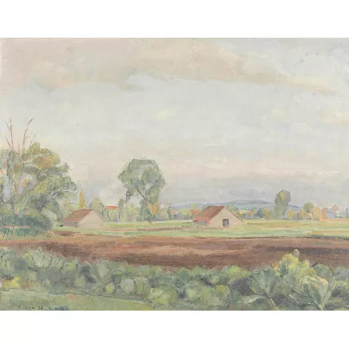 Traugott Senn — Sommerlandschaft mit zwei Häusern.
