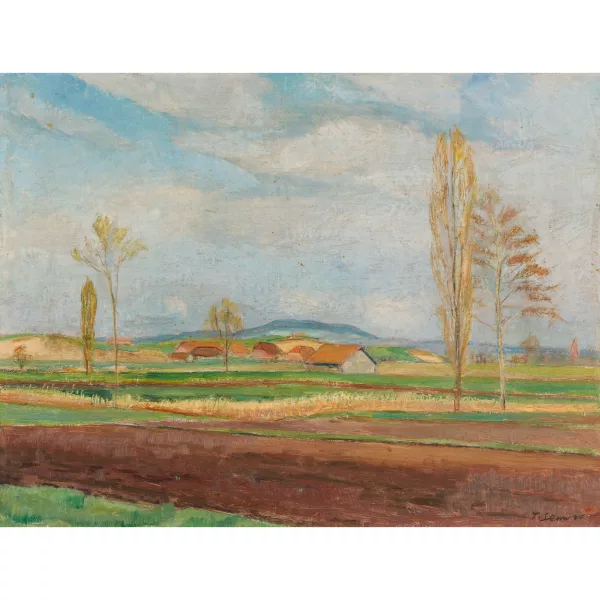Traugott Senn — Feldlandschaft mit Bauernhäusern.