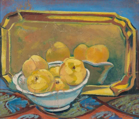 Turo Pedretti — Stillleben mit Äpfeln und Messingtablett, 1926