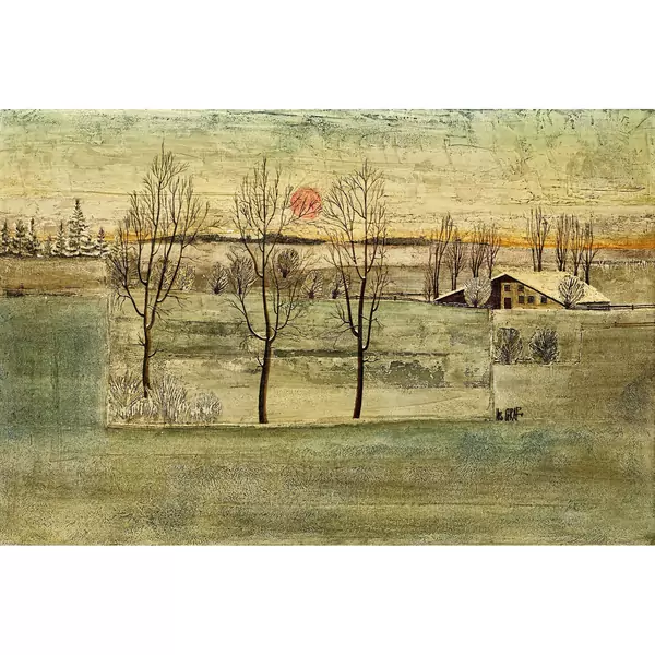 Abendliche Winterlandschaft mit Gehöft