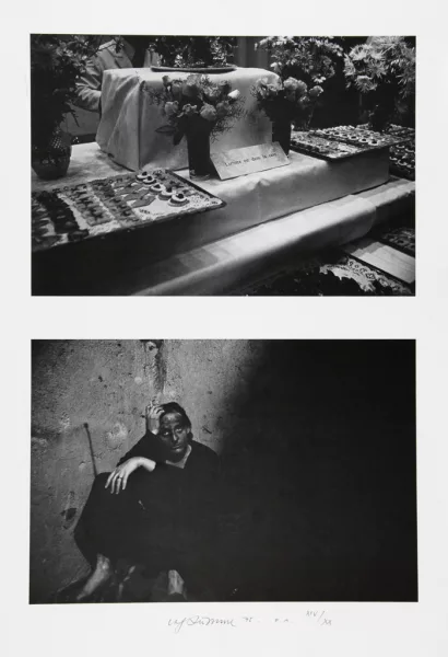 Urs Lüthi — 2 Blätter: L'artiste dans la cave, 1975; Ausstellungsplakat Der Apothekerknoten, 1969