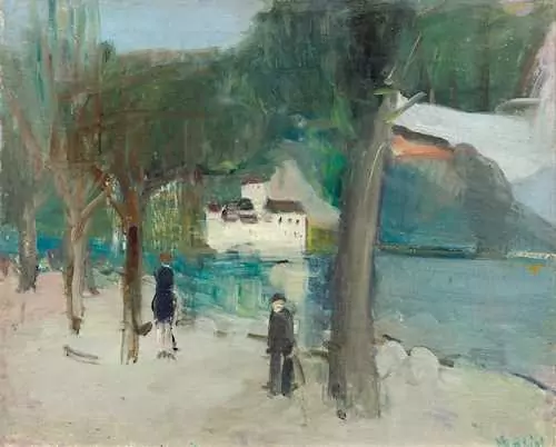 VARLIN (WILLY GUGGENHEIM) — Promenade along Lake Geneva with Chillon Castle. — Koller Auktionen