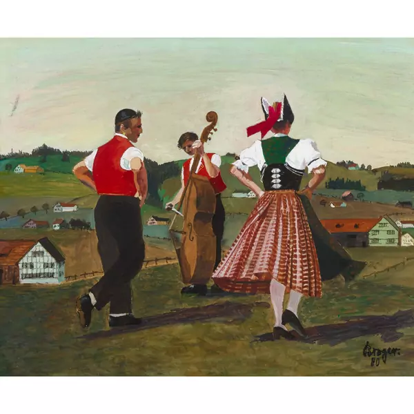 Tanzendes und musizierendes Appenzeller Trachtentrio