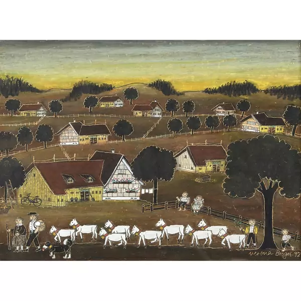 Appenzeller Landschaft mit Ziegenherde und Bauern