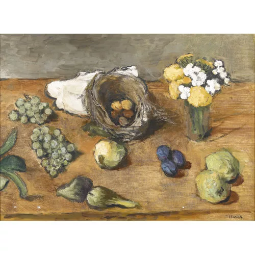 Victor Surbek — Stillleben mit Früchten und Blumenstrauss.