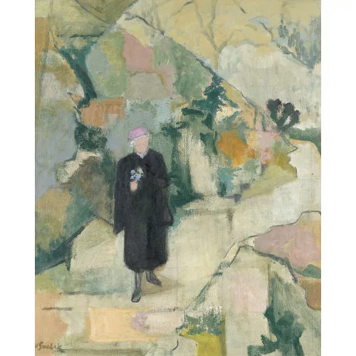 Victor Surbek — Frau in Schwarz mit Blumenstrauss.