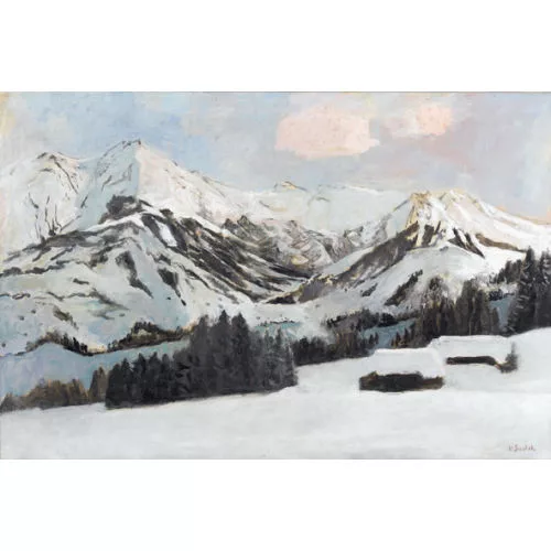 Victor Surbek — Winterlandschaft mit Chalets im Gebirge.