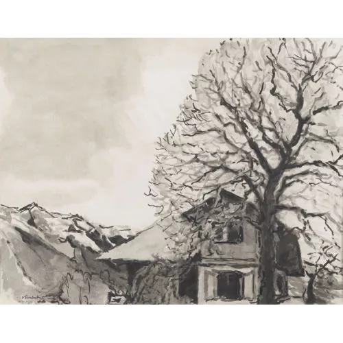 Victor Surbek — Alte Linde vor einem Haus.