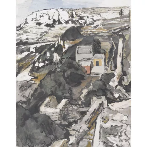 Victor Surbek — Südliche Landschaftspartie mit Felsen.