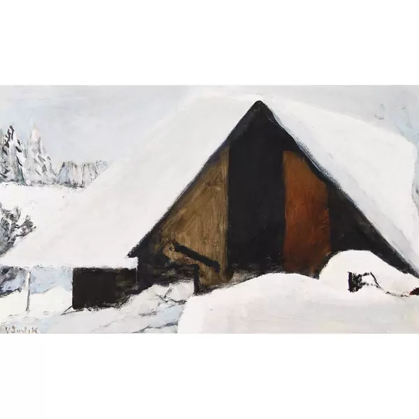 Winterlandschaft mit Hütte