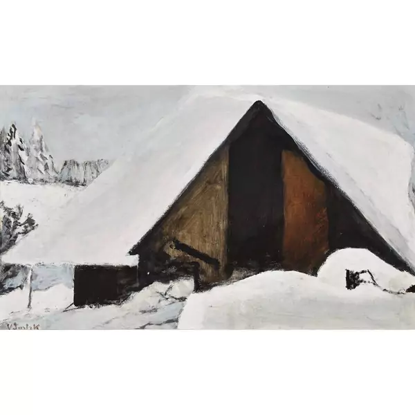 Winterlandschaft mit Hütte