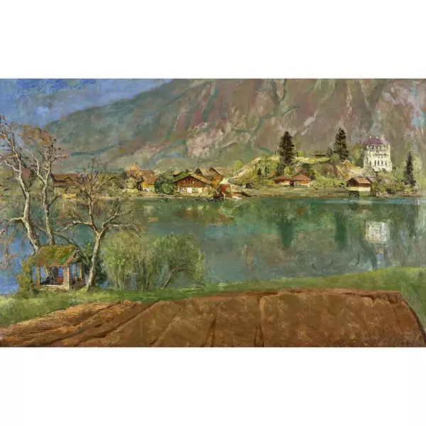 Blick aus dem Atelier auf den Brienzersee und Iseltwald
