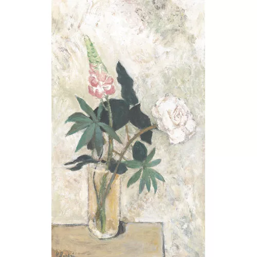 Victor Surbek — Blumenstillleben mit Lupine und weisser Rose.