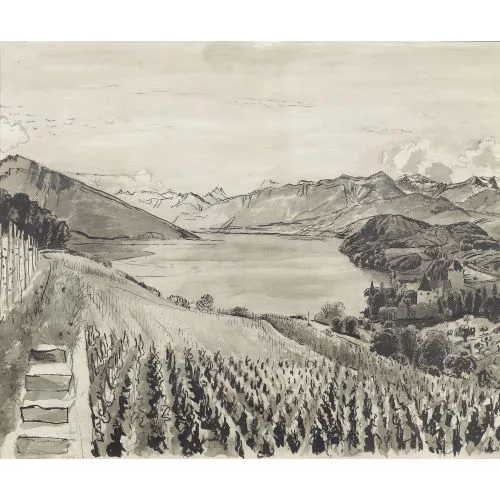 Victor Surbek — "Rebberg bei Spiez mit Blick auf den Thunersee".